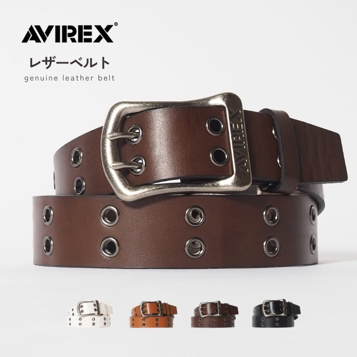 AVIREX アビレックス レザーベルト 牛革 ハトメ ロゴ 40mm 日本製 (AX4208)