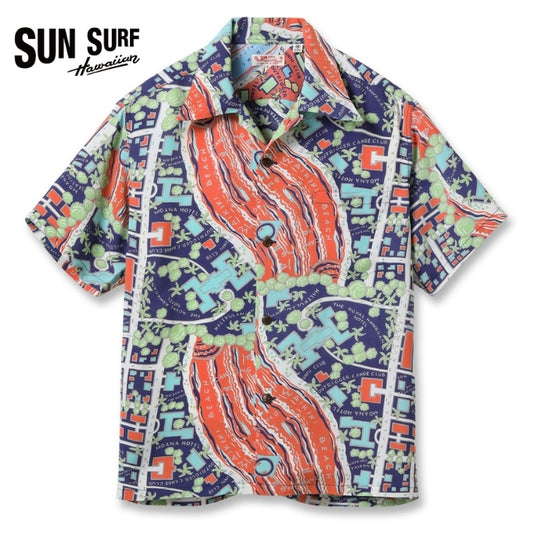SUN SURF サンサーフ アロハシャツ 開襟シャツ 日本製 ワイキキマップ (SS39424)