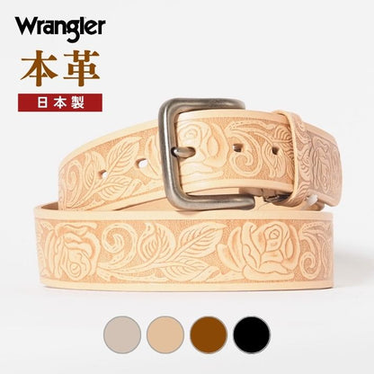 WRANGLER ラングラー レザーベルト 牛革 日本製 型押し 花柄 (WR4196)