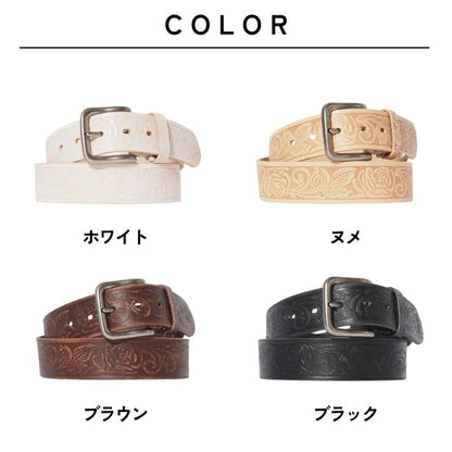 WRANGLER ラングラー レザーベルト 牛革 日本製 型押し 花柄 (WR4196)