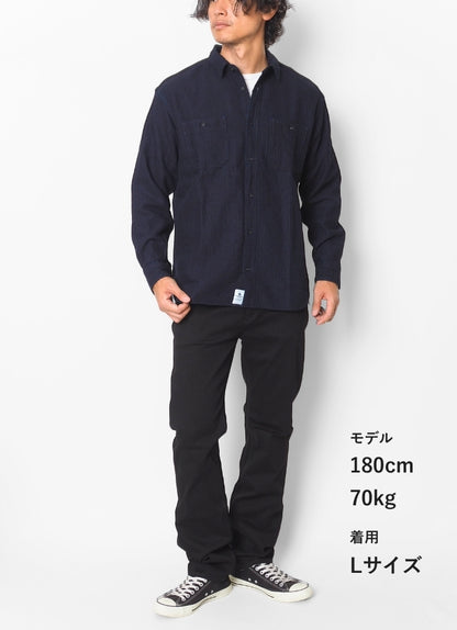 MOMOTARO JEANS 桃太郎ジーンズ ワークシャツ 長袖 刺子 日本製 綿100% (MMLS6018)