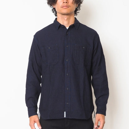 MOMOTARO JEANS 桃太郎ジーンズ ワークシャツ 長袖 刺子 日本製 綿100% (MMLS6018)