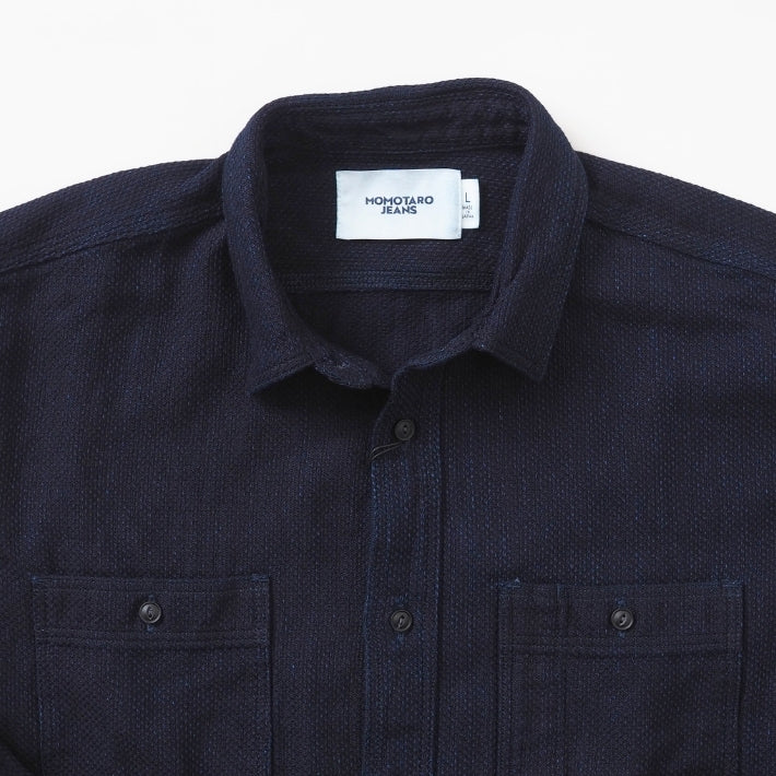 MOMOTARO JEANS 桃太郎ジーンズ ワークシャツ 長袖 刺子 日本製 綿100% (MMLS6018)