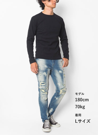 スキニー デニムパンツ ストレッチ リペア V-men (963003)