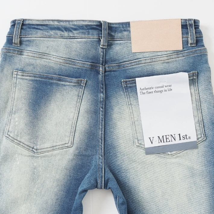 スキニー デニムパンツ ストレッチ リペア V-men (963003)