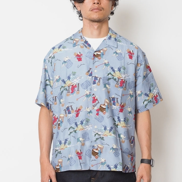 MOMOTARO JEANS 桃太郎ジーンズ アロハシャツ 開襟 総柄 日本製 (MMSS6005)