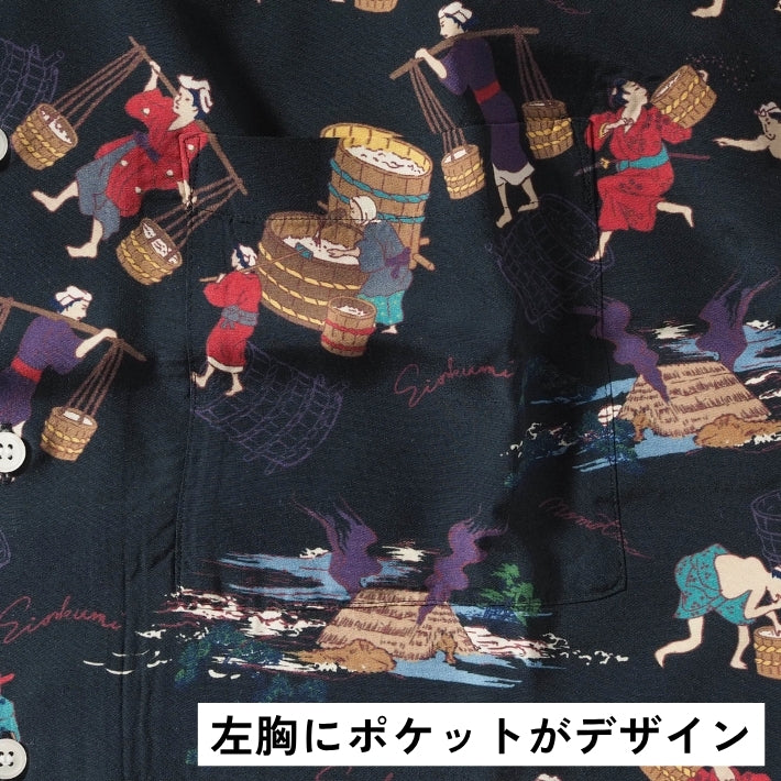 MOMOTARO JEANS 桃太郎ジーンズ アロハシャツ 開襟 総柄 日本製 (MMSS6005)
