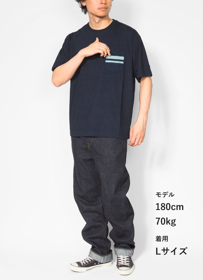 MOMOTARO JEANS 桃太郎ジーンズ Tシャツ 半袖 ポケット 二本線 日本製 (MXTS1040)