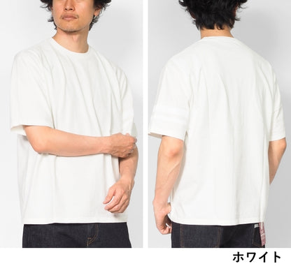 MOMOTARO JEANS 桃太郎ジーンズ Tシャツ 半袖 袖プリント二本線 日本製 (MXTS1035)
