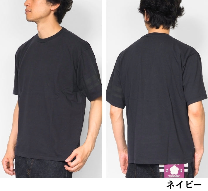 MOMOTARO JEANS 桃太郎ジーンズ Tシャツ 半袖 袖プリント二本線 日本製 (MXTS1035)