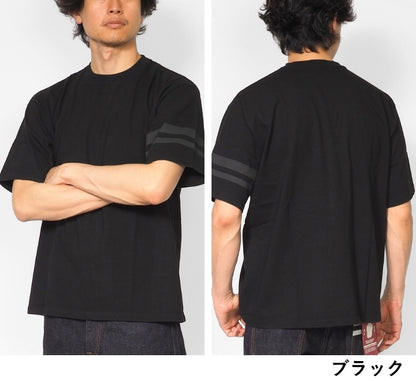 MOMOTARO JEANS 桃太郎ジーンズ Tシャツ 半袖 袖プリント二本線 日本製 (MXTS1035)