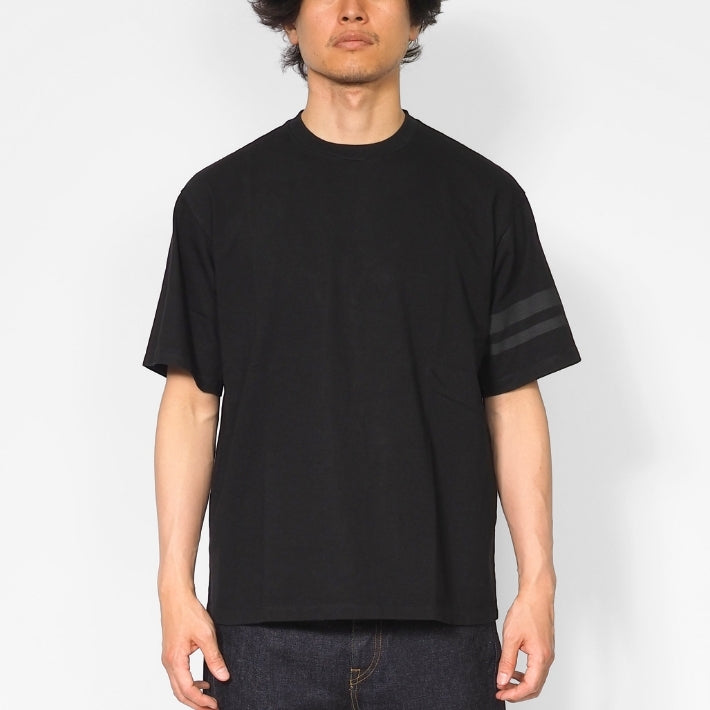 MOMOTARO JEANS 桃太郎ジーンズ Tシャツ 半袖 袖プリント二本線 日本製 (MXTS1035)