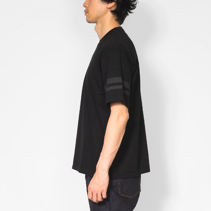 MOMOTARO JEANS 桃太郎ジーンズ Tシャツ 半袖 袖プリント二本線 日本製 (MXTS1035)