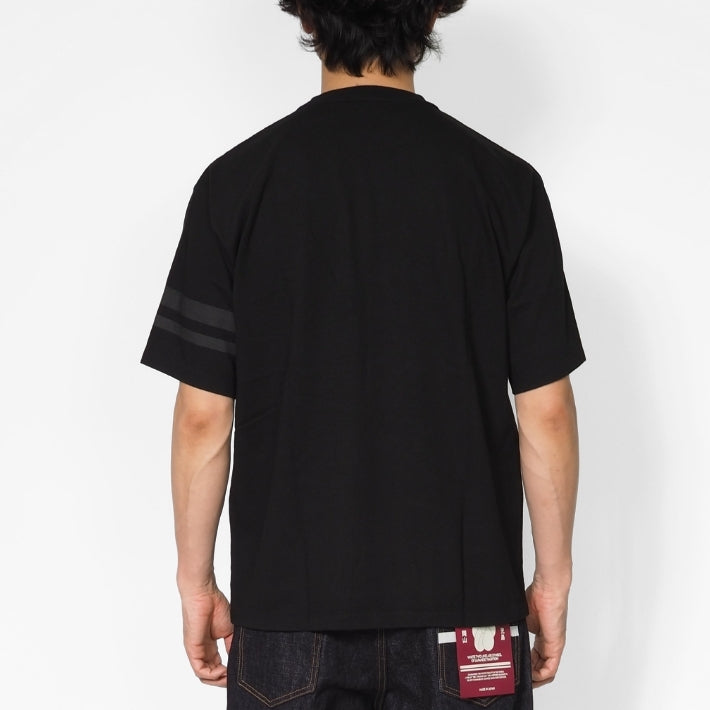MOMOTARO JEANS 桃太郎ジーンズ Tシャツ 半袖 袖プリント二本線 日本製 (MXTS1035)