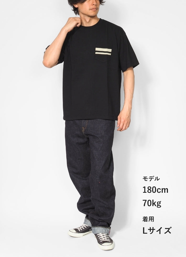 MOMOTARO JEANS 桃太郎ジーンズ Tシャツ 半袖 ポケット 二本線 日本製 (MXTS1041)