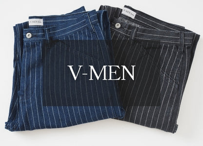 【セール24%OFF】ペインターパンツ メンズ デニム ストライプ ワイド ルーズ V-men (963445)