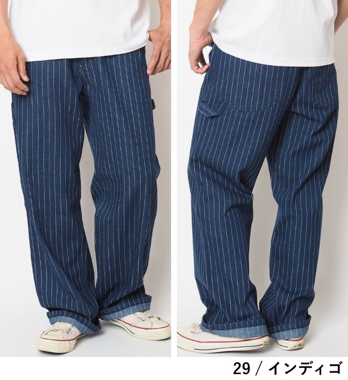 【セール24%OFF】ペインターパンツ メンズ デニム ストライプ ワイド ルーズ V-men (963445)