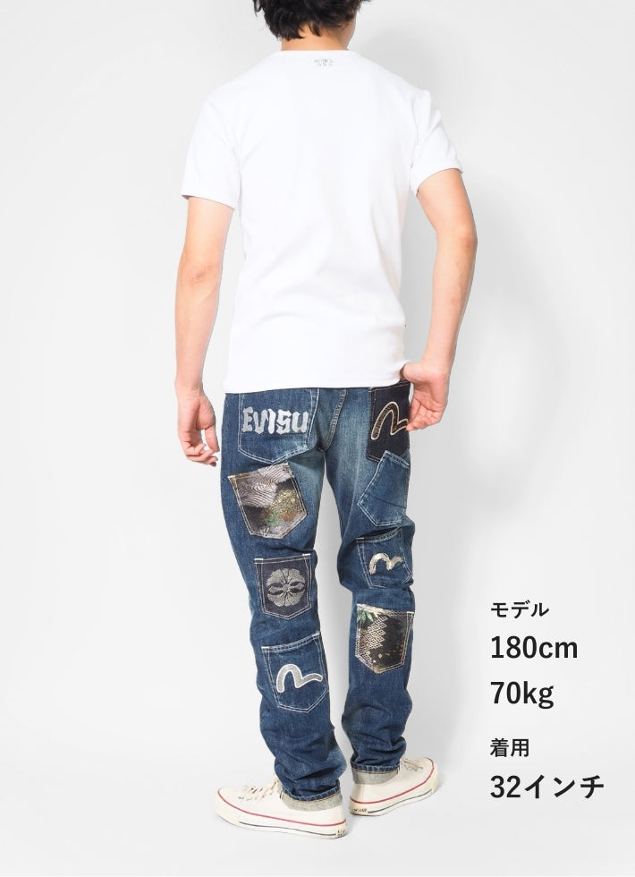 EVISU エヴィス デニムパンツ マルチポケット #2017 テーパード セルビッジ 綿100% (2ESHTM6JE1050)