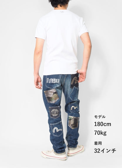 EVISU エヴィス デニムパンツ マルチポケット #2017 テーパード セルビッジ 綿100% (2ESHTM6JE1050)