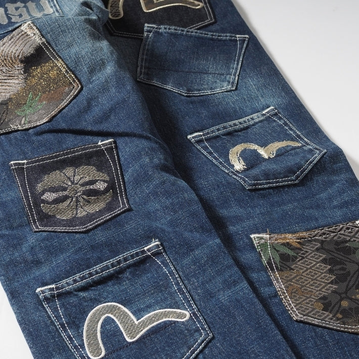 EVISU エヴィス デニムパンツ マルチポケット #2017 テーパード セルビッジ 綿100% (2ESHTM6JE1050)