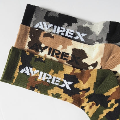 AVIREX アビレックス 靴下 3足組 クルーソックス ネームロゴ 迷彩 カモ柄 (81642300)