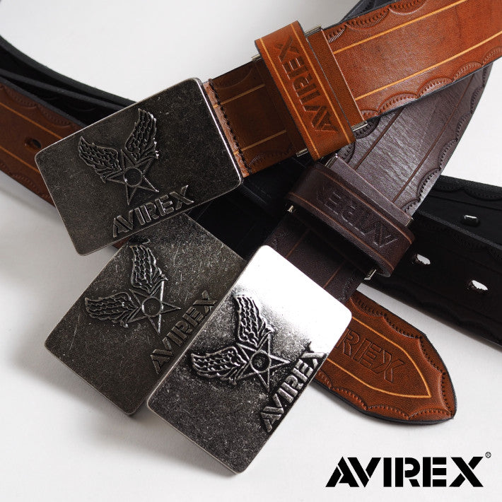 AVIREX アビレックス レザーベルト 牛革 日本製 ロゴバックル (AX4203)