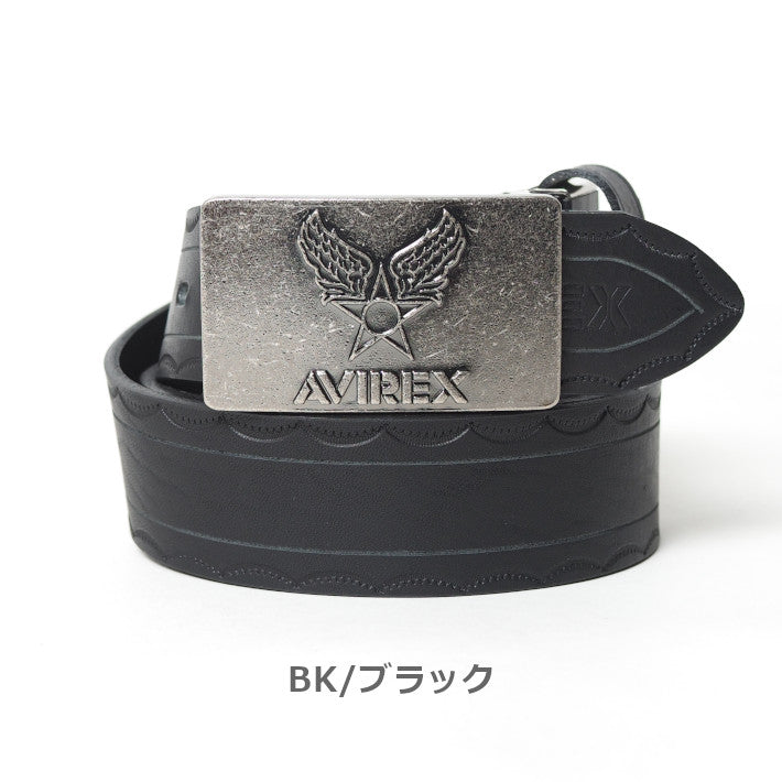 AVIREX アビレックス レザーベルト 牛革 日本製 ロゴバックル (AX4203)