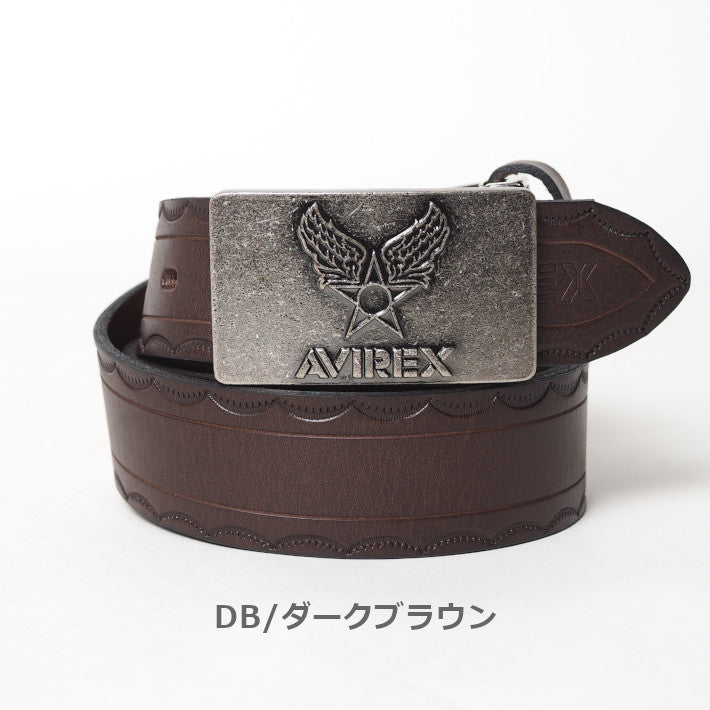 AVIREX アビレックス レザーベルト 牛革 日本製 ロゴバックル (AX4203)