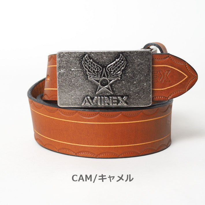 AVIREX アビレックス レザーベルト 牛革 日本製 ロゴバックル (AX4203)