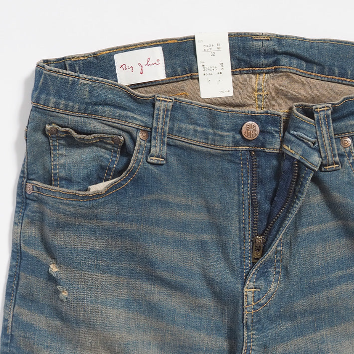 BIG JOHN ビッグジョン ジーンズ キャロットレッグ ウォッシュ加工 ダメージ 日本製 (MMM134J-535C)