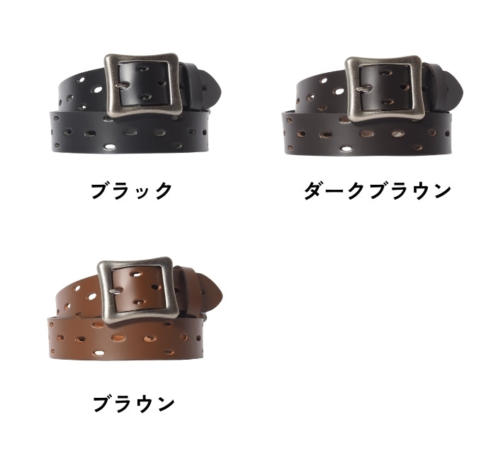 飯田工房 イイダコウボウ レザーベルト パンチング 牛革 日本製 (IK4046)